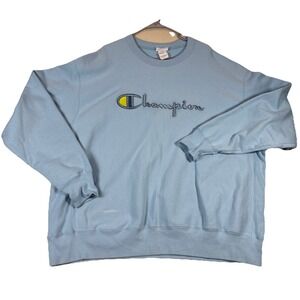 Champion Reverse Weave Baby Blue Crewneck Sweatshirt Embroidered Logo Mens 3XL